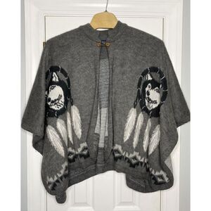 Sisandina 100% Wool Handmade Poncho‎ Sweater Grey Wolves One Size